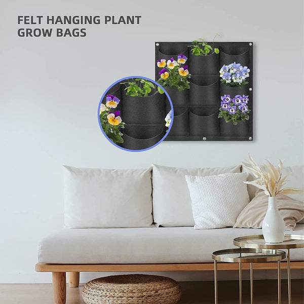 Home & Garden > Garden Beds > Grow Bags - 9 Pockets Wall Hanging Planter Planting Grow Bag Vertical Garden Vegetable Flower Black - Garden Yard
