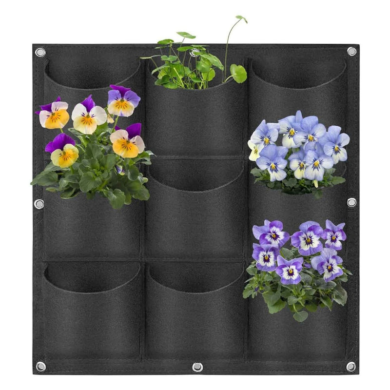 Home & Garden > Garden Beds > Grow Bags - 9 Pockets Wall Hanging Planter Planting Grow Bag Vertical Garden Vegetable Flower Black - Garden Yard