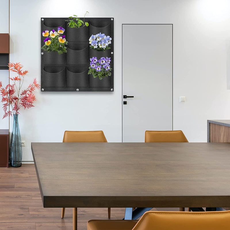 Home & Garden > Garden Beds > Grow Bags - 9 Pockets Wall Hanging Planter Planting Grow Bag Vertical Garden Vegetable Flower Black - Garden Yard