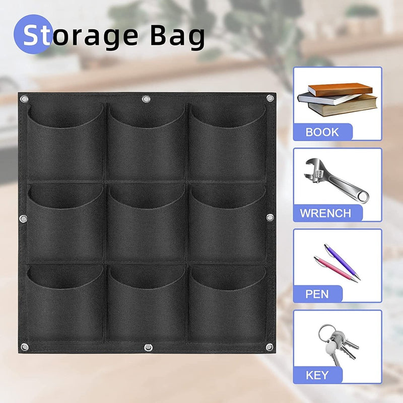 Home & Garden > Garden Beds > Grow Bags - 9 Pockets Wall Hanging Planter Planting Grow Bag Vertical Garden Vegetable Flower Black - Garden Yard