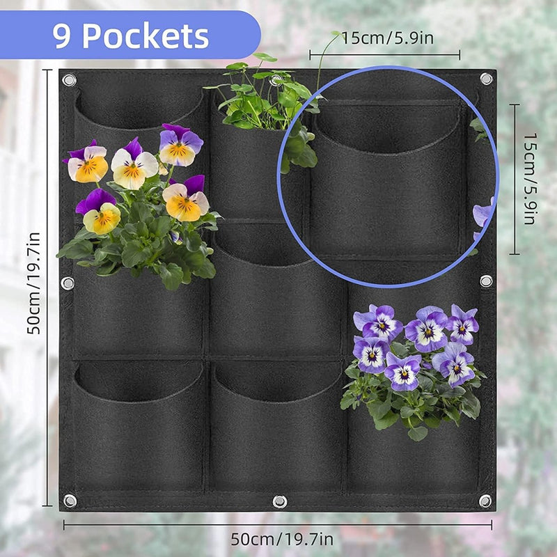 Home & Garden > Garden Beds > Grow Bags - 9 Pockets Wall Hanging Planter Planting Grow Bag Vertical Garden Vegetable Flower Black - Garden Yard