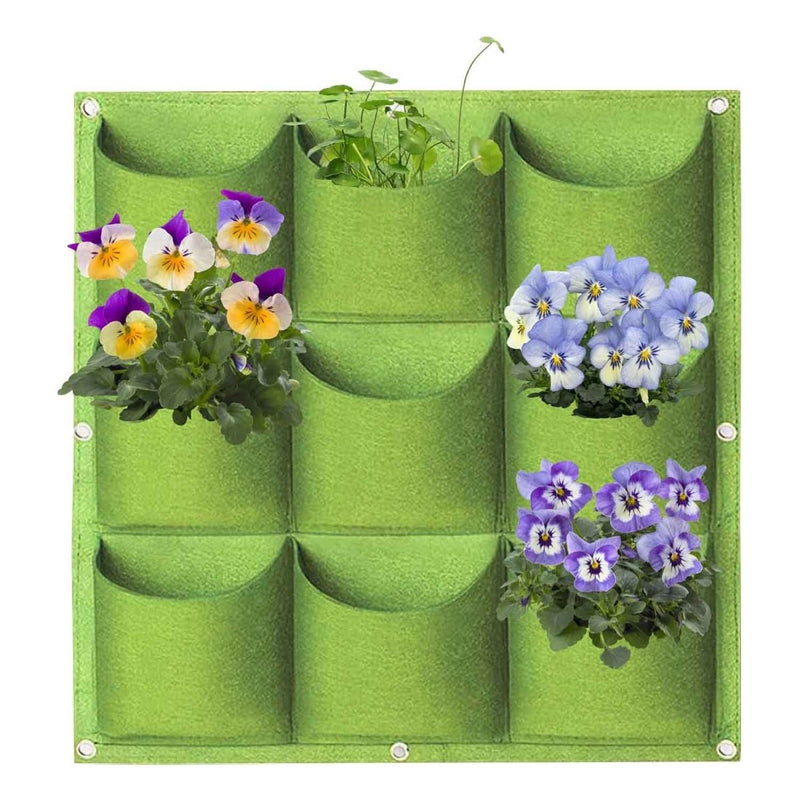 Home & Garden > Garden Beds > Grow Bags - 9 Pockets Wall Hanging Planter Planting Grow Bag Vertical Garden Vegetable Flower Green - Garden Yard