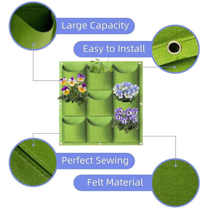 Home & Garden > Garden Beds > Grow Bags - 9 Pockets Wall Hanging Planter Planting Grow Bag Vertical Garden Vegetable Flower Green - Garden Yard