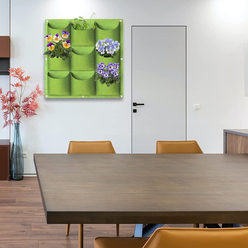 Home & Garden > Garden Beds > Grow Bags - 9 Pockets Wall Hanging Planter Planting Grow Bag Vertical Garden Vegetable Flower Green - Garden Yard