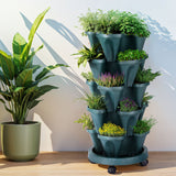 Home & Garden > Garden Beds > Grow Bags - Green Fingers Garden Bed 5 Tier Vertical Garden Strawberry Stackable Planters Herbs Petunias - Garden Yard