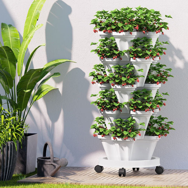 Home & Garden > Garden Beds > Grow Bags - Green Fingers Garden Bed 5 Tier Vertical Garden Strawberry Stackable Planters Herbs Petunias - Garden Yard