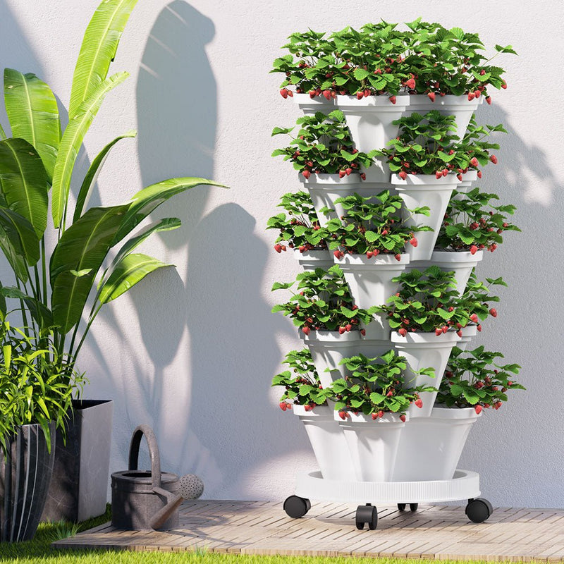 Home & Garden > Garden Beds > Grow Bags - Green Fingers Garden Bed 5 Tier Vertical Garden Strawberry Stackable Planters Herbs Petunias - Garden Yard