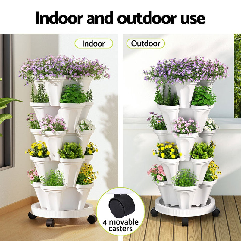 Home & Garden > Garden Beds > Grow Bags - Green Fingers Garden Bed 5 Tier Vertical Garden Strawberry Stackable Planters Herbs Petunias - Garden Yard