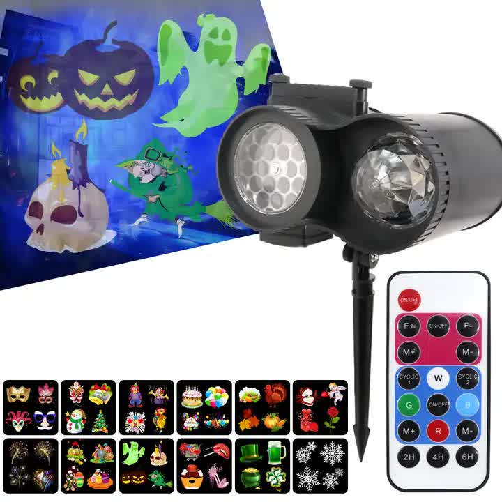 Home & Garden > Garden Lights > In - Ground Lights - Bracket Outdoor Waterproof Lawn Dual - Tube Projection Light – LED Halloween & Christmas Dynamic Water Ripple Animation, Replaceable 12 Slides, Stake or Stand Mountable - Garden Yard