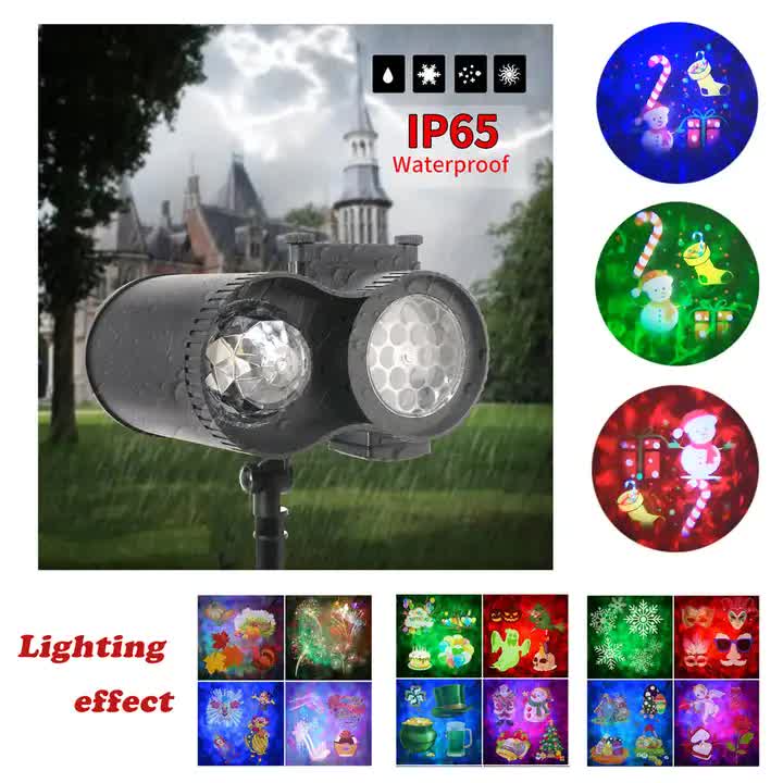 Home & Garden > Garden Lights > In - Ground Lights - Bracket Outdoor Waterproof Lawn Dual - Tube Projection Light – LED Halloween & Christmas Dynamic Water Ripple Animation, Replaceable 12 Slides, Stake or Stand Mountable - Garden Yard