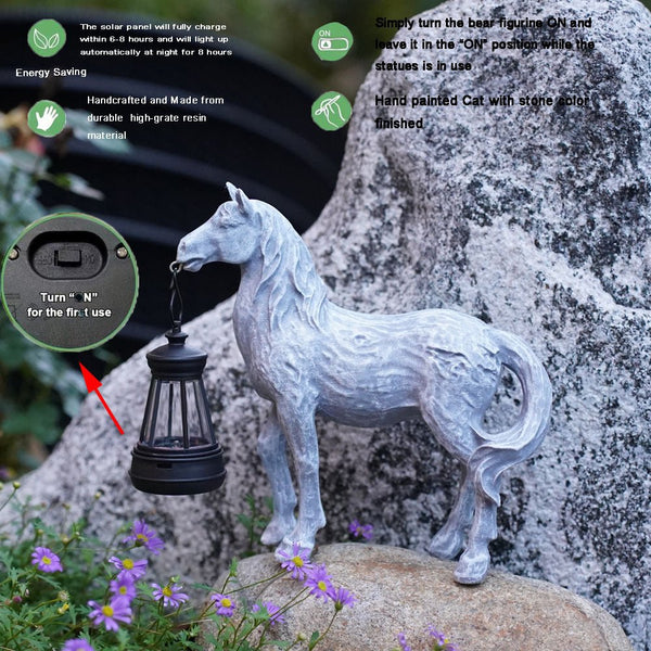 Home & Garden > Garden Lights > In - Ground Lights - Brown Solar - Powered Horse Statue with LED Lantern - Rustic Outdoor Garden Ornament - Garden Yard