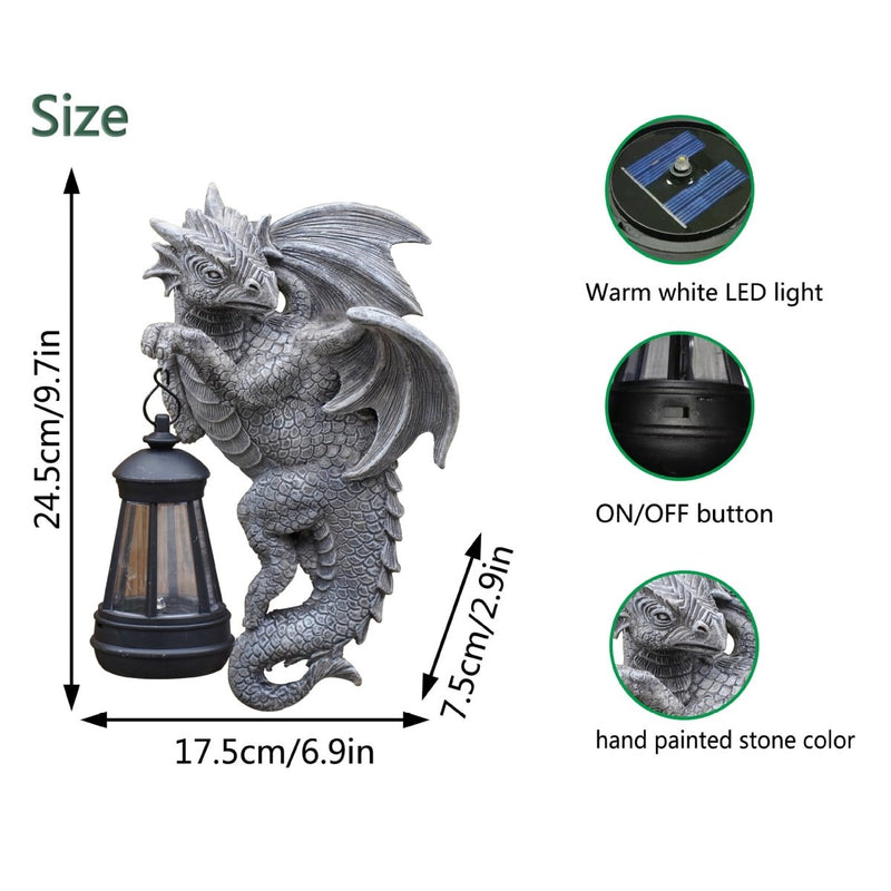 Home & Garden > Garden Lights > In - Ground Lights - Solar - Powered Dragon Statue with LED Lantern - Gothic Outdoor Wall Hanging Decor - Garden Yard