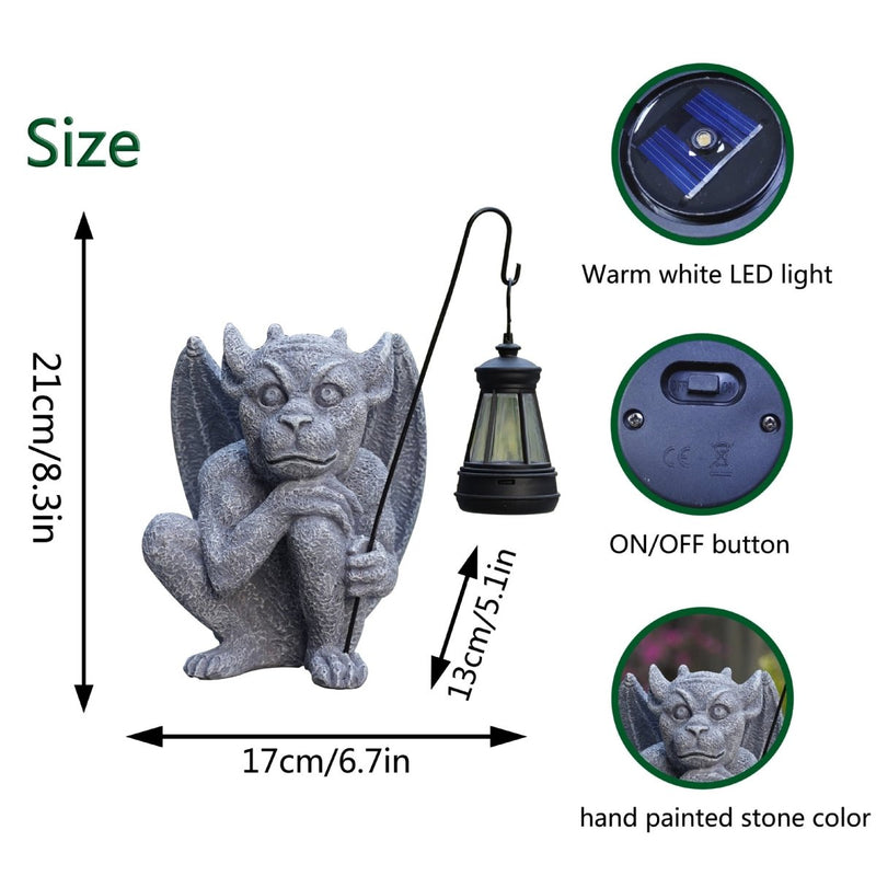 Home & Garden > Garden Lights > In - Ground Lights - Solar - Powered Gargoyle Statue with LED Lantern – Gothic Outdoor Halloween Garden Decor - Garden Yard