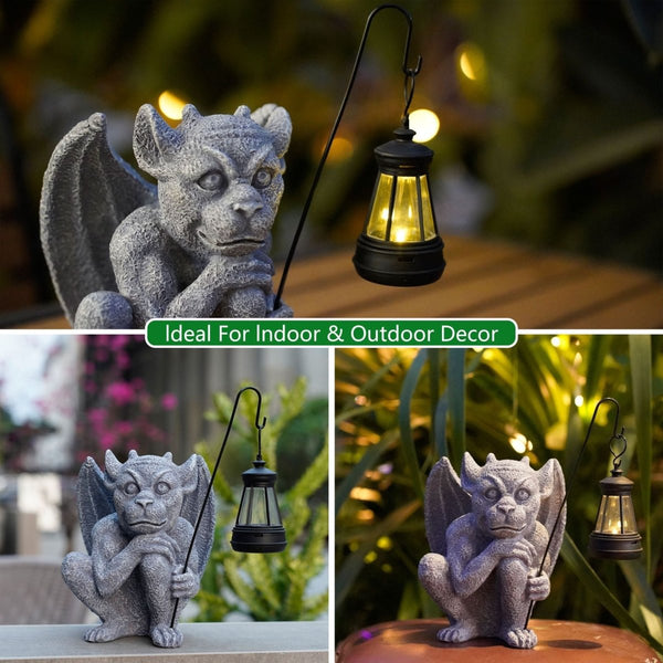 Home & Garden > Garden Lights > In - Ground Lights - Solar - Powered Gargoyle Statue with LED Lantern – Gothic Outdoor Halloween Garden Decor - Garden Yard
