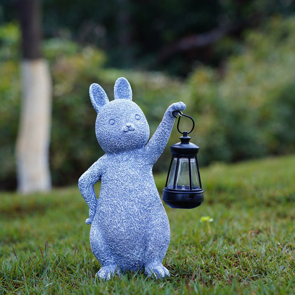 Home & Garden > Garden Lights > In - Ground Lights - Solar - Powered Rabbit Statue with LED Lantern - Cute Garden & Lawn Decoration - Garden Yard