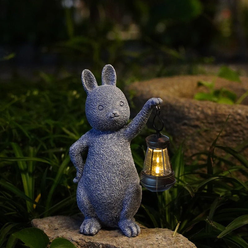 Home & Garden > Garden Lights > In - Ground Lights - Solar - Powered Rabbit Statue with LED Lantern - Cute Garden & Lawn Decoration - Garden Yard