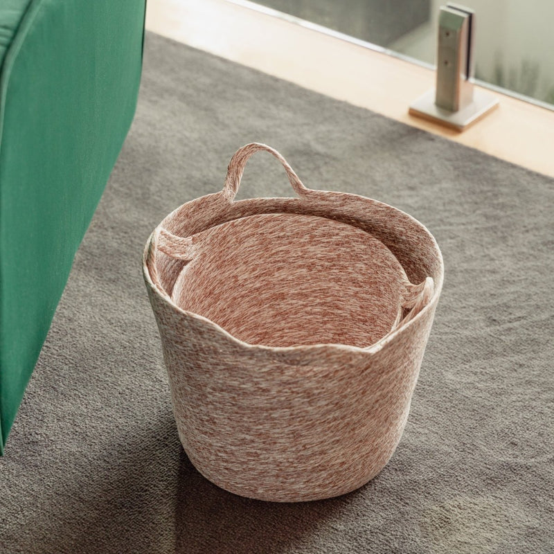 Home & Garden > Garden Tools > Gardening Accessories - 2 Piece Cotton Rope String Carry Handles Storage Baskets Set - Garden Yard