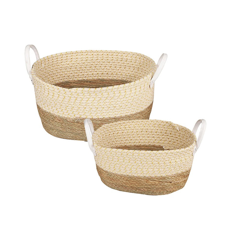 Home & Garden > Garden Tools > Gardening Accessories - 2 Piece Cotton Rope Stripe Carry Handles Storage Baskets set - Garden Yard