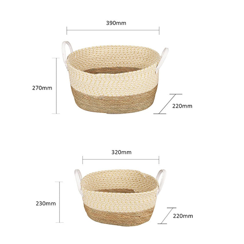 Home & Garden > Garden Tools > Gardening Accessories - 2 Piece Cotton Rope Stripe Carry Handles Storage Baskets set - Garden Yard