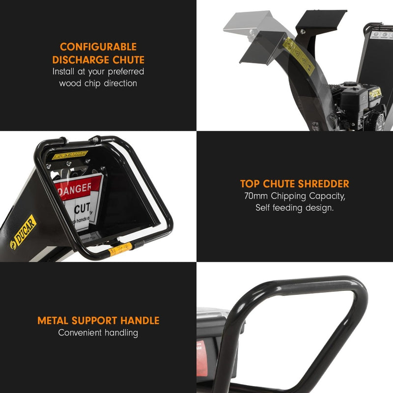 Home & Garden > Garden Tools > Gardening Tools - Ducar K70 7HP Wood Chipper Shredder Mulcher Grinder Petrol in Black - Garden Yard