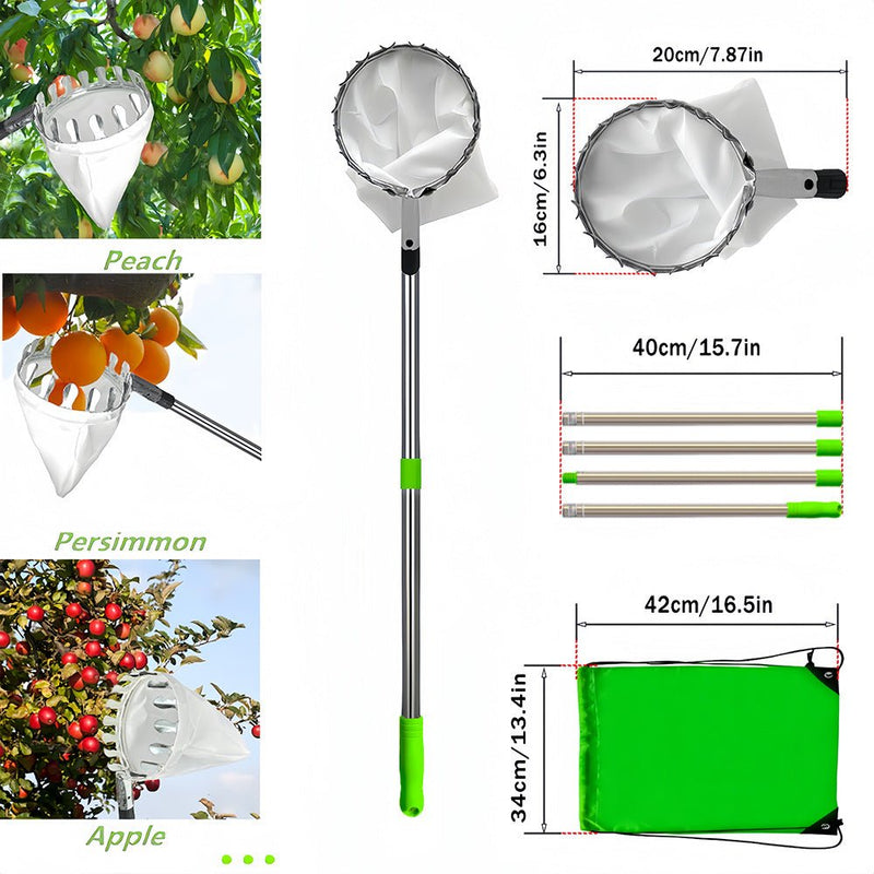 Home & Garden > Garden Tools > Gardening Tools - Telescoping Fruit Picker - Apple, Peach, Persimmon Harvesting Tool with Collection Bag, High Reach Fruit Catcher 1.6m - Garden Yard