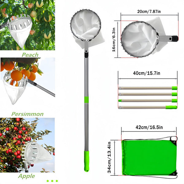 Home & Garden > Garden Tools > Gardening Tools - Telescoping Fruit Picker - Apple, Peach, Persimmon Harvesting Tool with Collection Bag, High Reach Fruit Catcher 3.2m - Garden Yard
