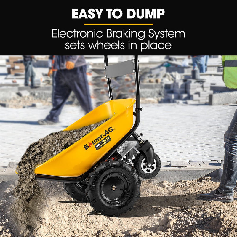 Home & Garden > Garden Tools > Spreaders & Wheelbarrows - Baumr - AG 40V Battery Powered Wheelbarrow Motorised Electric, 100L Bucket Volume, 4 Wheel, 260kg Capacity - Garden Yard