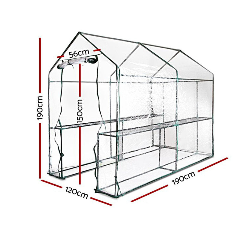 Home & Garden > Greenhouses > Greenhouses & Accessories - Greenfingers Greenhouse 1.2x1.9x1.9M Walk in Green House Tunnel Clear Garden Shed 4 Shelves - Garden Yard