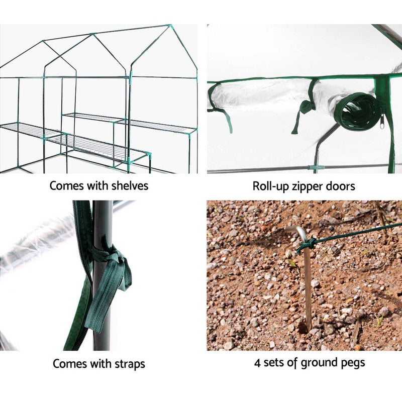 Home & Garden > Greenhouses > Greenhouses & Accessories - Greenfingers Greenhouse 1.2x1.9x1.9M Walk in Green House Tunnel Clear Garden Shed 4 Shelves - Garden Yard