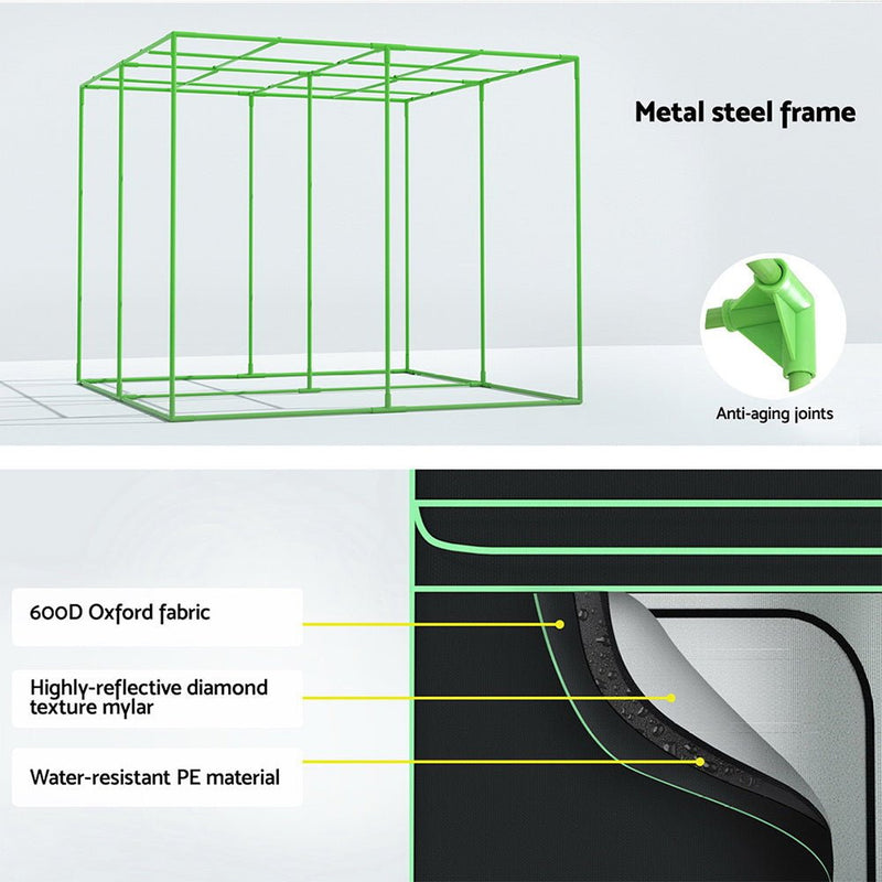 Home & Garden > Greenhouses > Greenhouses & Accessories - Greenfingers Grow Tent Kits 240x240x200cm Hydroponics Indoor Grow System Black - Garden Yard