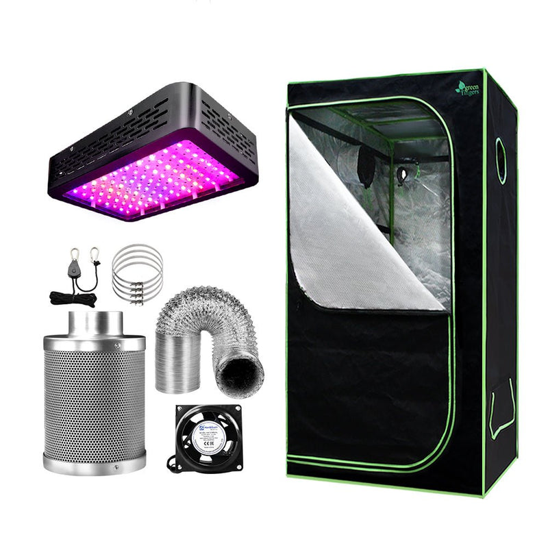 Home & Garden > Greenhouses > Greenhouses & Accessories - Greenfingers Grow Tent Light Kit 80x80x160CM 1000W LED 4" Vent Fan,Greenfingers Grow Tent Light Kit LED 1000W Full Spectrum 4" Vent 80x80x160CM - Garden Yard