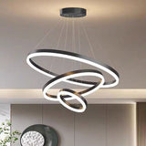 Home & Garden > Lighting > Ceiling Lights - Black 4 Rings Minimalist LED Pendant Light Adjustable Circular Chandelier - Garden Yard