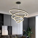 Home & Garden > Lighting > Ceiling Lights - Black 4 Rings Minimalist LED Pendant Light Adjustable Circular Chandelier - Garden Yard