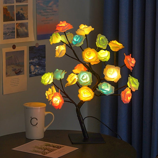 Home & Garden > Lighting > Night Lights & Ambient Lighting - LED Rose Flower Tree Light with Detachable Base and USB Switch – Decorative Night Light for Home Décor - Garden Yard