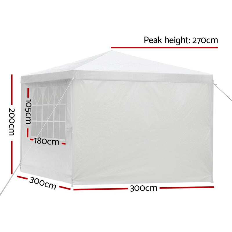 Home & Garden > Shading > Canopies & Gazebos - Instahut Gazebo 3x3m Marquee Wedding Party Tent Outdoor Camping Side Wall Canopy Window Panel White - Garden Yard