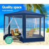 Home & Garden > Shading > Canopies & Gazebos - Instahut Gazebo?2x2m Marquee Wedding Party Tent Outdoor Camping Mesh Wall Canopy Shade Gazebos Navy - Garden Yard