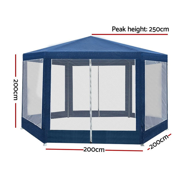 Home & Garden > Shading > Canopies & Gazebos - Instahut Gazebo?2x2m Marquee Wedding Party Tent Outdoor Camping Mesh Wall Canopy Shade Gazebos Navy - Garden Yard