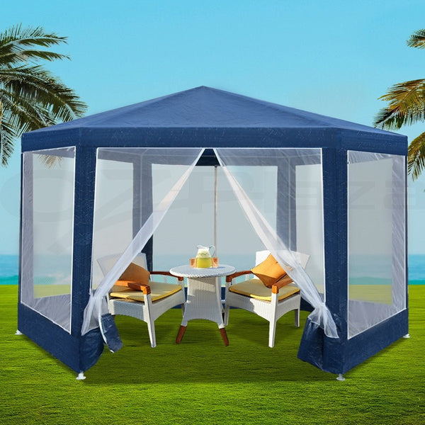 Home & Garden > Shading > Canopies & Gazebos - Instahut Gazebo?2x2m Marquee Wedding Party Tent Outdoor Camping Mesh Wall Canopy Shade Gazebos Navy - Garden Yard