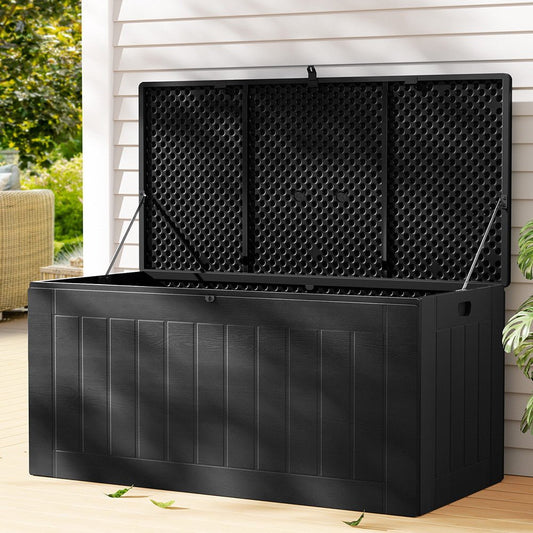 Home & Garden > Storage > Sheds - Gardeon Outdoor Storage Box 830L Container Lockable Bench Tool Shed All Black - Garden Yard