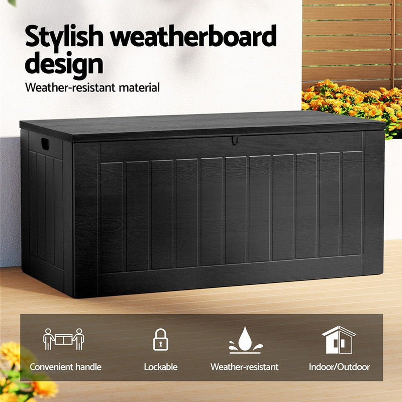 Home & Garden > Storage > Sheds - Gardeon Outdoor Storage Box 830L Container Lockable Bench Tool Shed All Black - Garden Yard