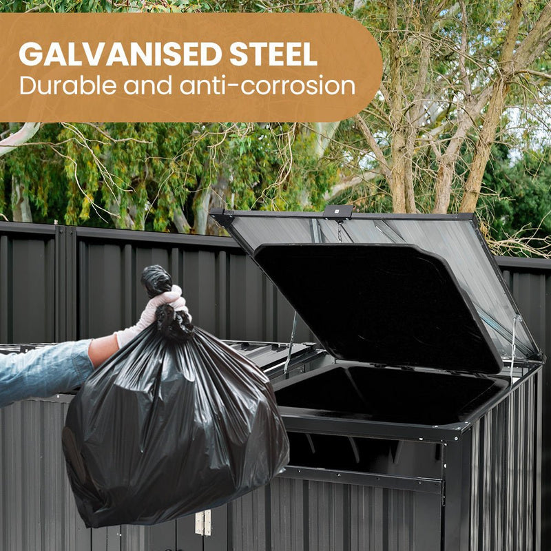 Home & Garden > Storage > Sheds - PLANTCRAFT Double Steel Wheelie Garbage Bin Storage Shed, Enclosure with 2 Opening Doors - Garden Yard