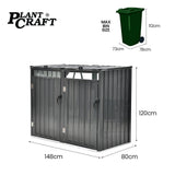 Home & Garden > Storage > Sheds - PLANTCRAFT Double Steel Wheelie Garbage Bin Storage Shed, Enclosure with 2 Opening Doors - Garden Yard