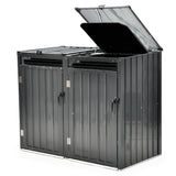 Home & Garden > Storage > Sheds - PLANTCRAFT Double Steel Wheelie Garbage Bin Storage Shed, Enclosure with 2 Opening Doors - Garden Yard