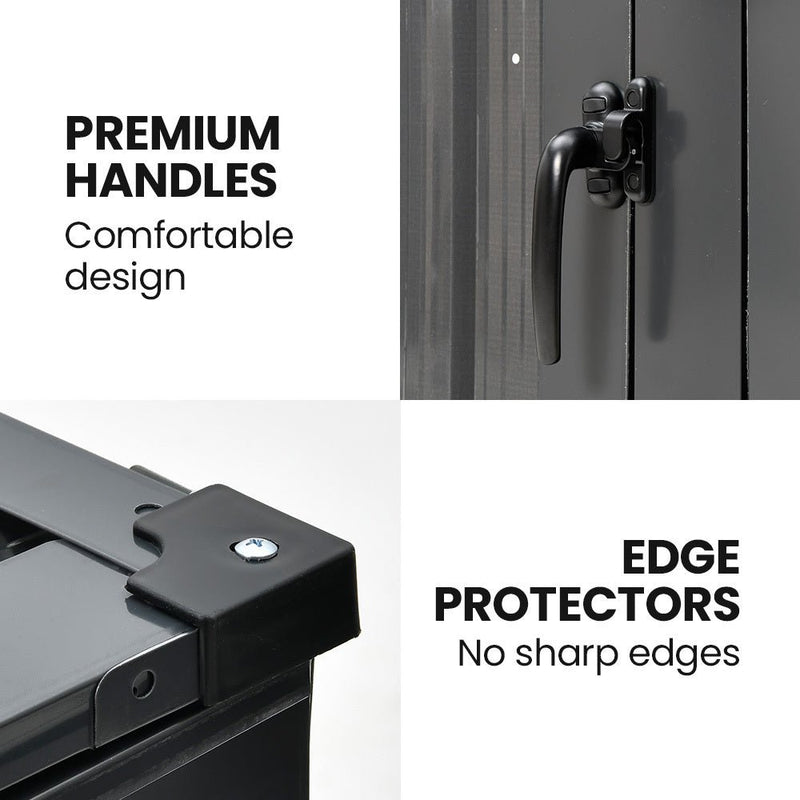 Home & Garden > Storage > Sheds - PLANTCRAFT Double Steel Wheelie Garbage Bin Storage Shed, Enclosure with 2 Opening Doors - Garden Yard