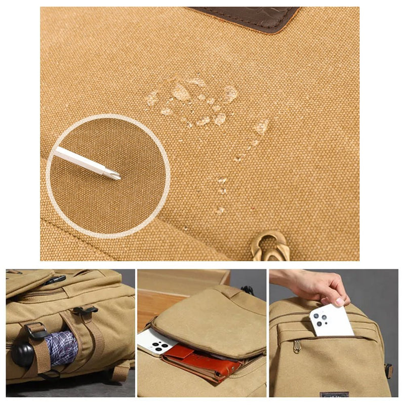 Home & Garden > Travel > Duffel Bags - Unisex Leisure Canvas Backpack Durable Waterproof Outdoor Travel Rucksack(Khaki) - Garden Yard