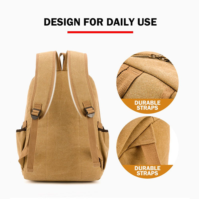 Home & Garden > Travel > Duffel Bags - Unisex Leisure Canvas Backpack Durable Waterproof Outdoor Travel Rucksack(Khaki) - Garden Yard