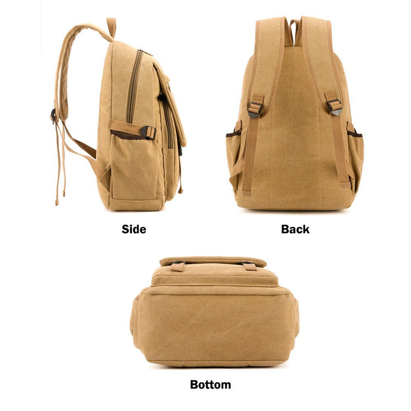 Home & Garden > Travel > Duffel Bags - Unisex Leisure Canvas Backpack Durable Waterproof Outdoor Travel Rucksack(Khaki) - Garden Yard