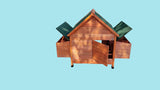 Integrated wooden nesting box with a hinged opening roof for easy egg collection.