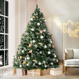 Jingle Jollys 2.4m snow-frosted green artificial Christmas tree with 1225 tips on a metal stand.
