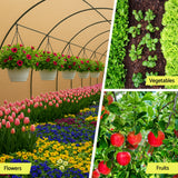 1.83m wide 50 percent white shade cloth installed over a raised vegetable garden bed, flowering plants and greenhouse frame
